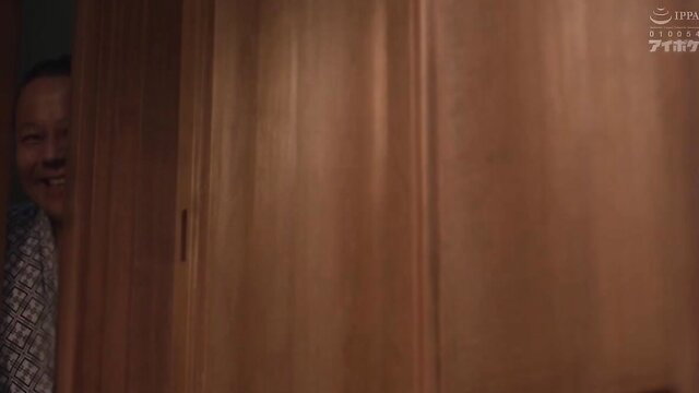 Asian woman peeking from wardrobe on business trip with hated boss JAV