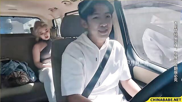 Hot blonde wife in car with Asian guy, amateur fuck preview