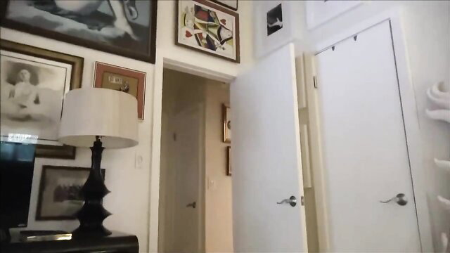 Naughty teen girls POV threesome in art-filled room