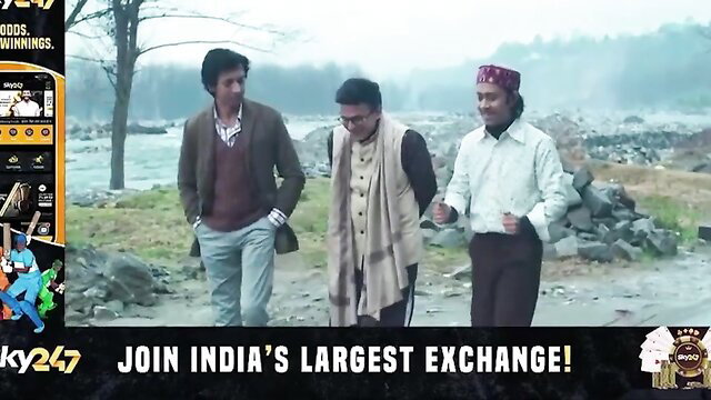 Three handsome Indian men in traditional attire by river, Yorgelis Carrillo erotic movie