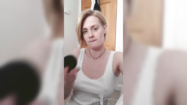 Blonde amateur solo girl in tank top on webcam