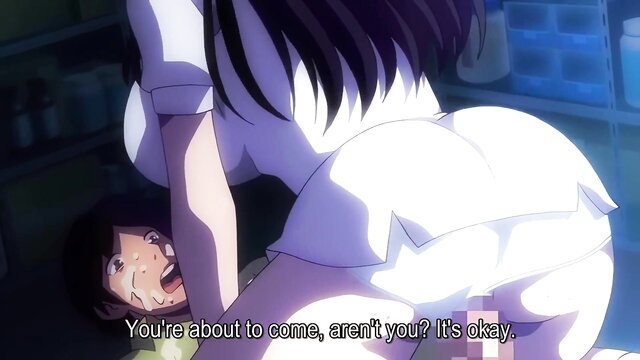 Busty anime nurse rides patient cowgirl, teases nonstop cumshot