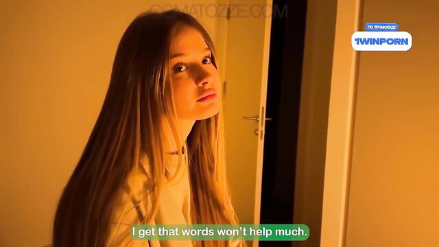 Long-haired brunette girl in tank top needs help, teasing expression