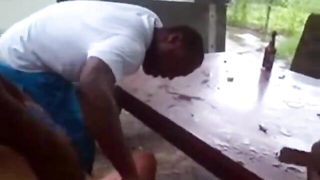 Black guy bends over groping white slut outdoors