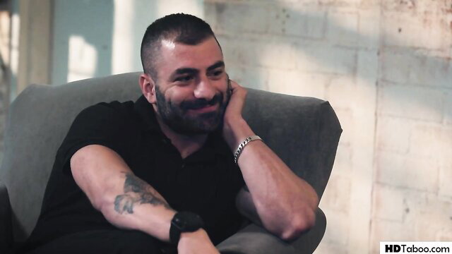 Handsome muscular Middle Eastern man with beard smirking in Pure Taboo video