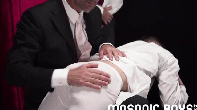 Masonic man gropes suited boy's ass in ritual gay sex scene