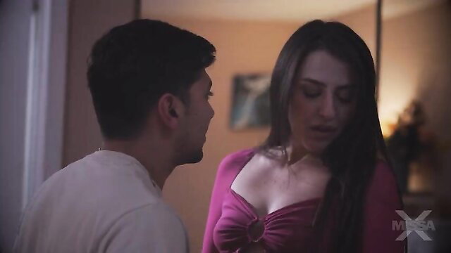 Aubree Valentine in tight pink dress with stepbrother in MissaX taboo scene