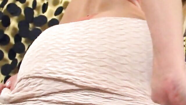 Hairy Vanessa J bends over in tight dress, huge ass up on chest