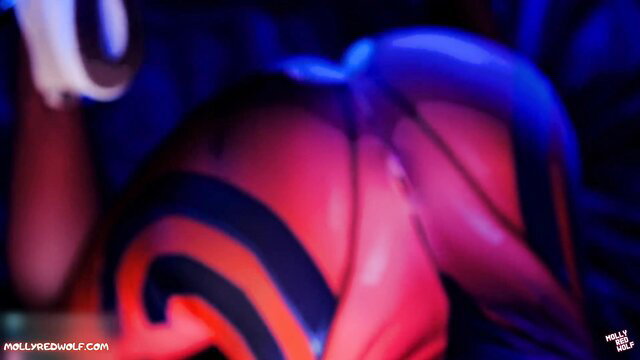 Asuka Langley cosplay by MollyRedWolf bent over in tight striped bodysuit