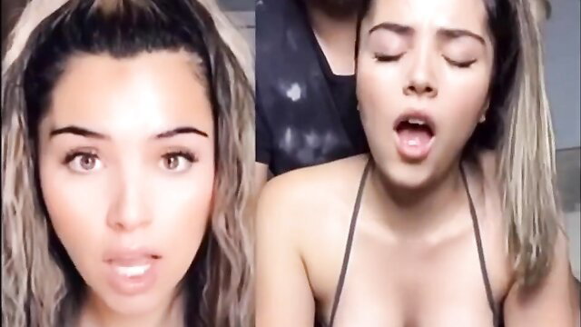 Mixed-race TikTok girl vs OnlyFans big tits splitscreen oral tease