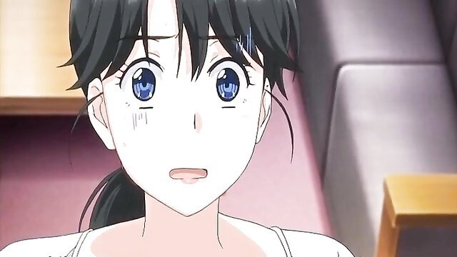 Anime hentai milf with huge boobs, teary blue eyes, black ponytail