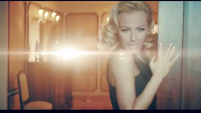 Blonde bombshell Kamelia in sexy black dress, sultry PMV thumbnail