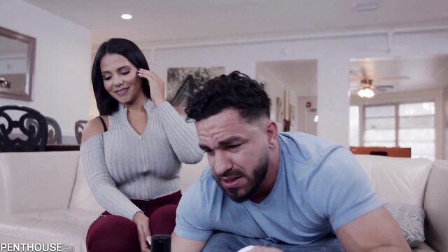 Rose Monroe big butt Latina stepmom teases on couch