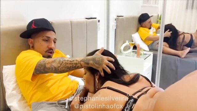 Stephanie Silveira deepthroats tattooed man's cock in hot amateur blowjob