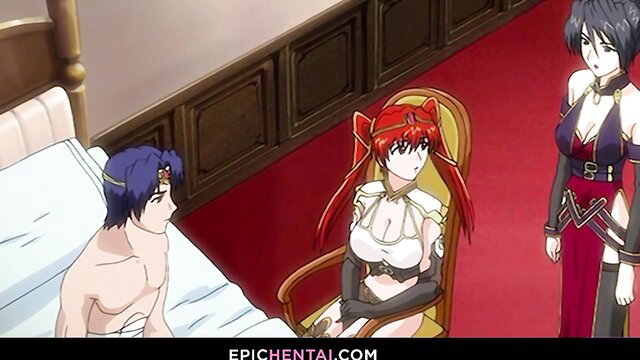 Princess Lotte turned obedient naughty maid hentai threesome with blue-haired hunk