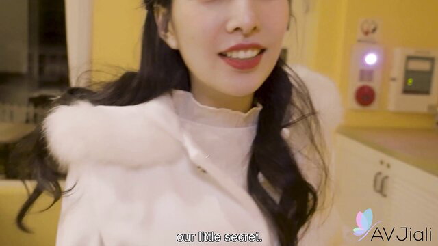 Jiaxin whispers 'our little secret' in POV date, hot Asian brunette in fur coat