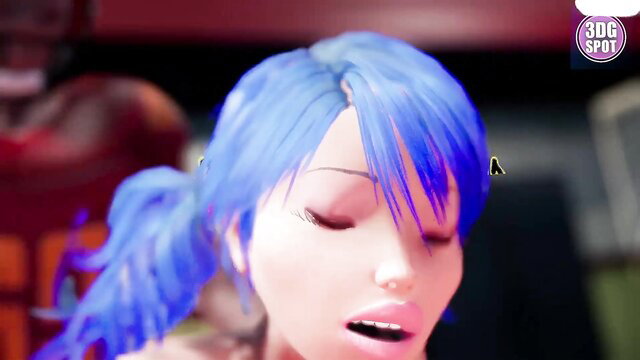 3DGSPOT blue-haired 3D teen cheerleader closeup moan face