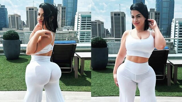Lissa Aires thick Latina in tight white pants showing huge ass