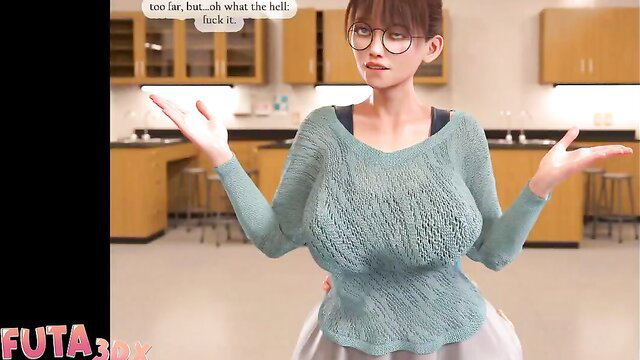 Stacked Asian futa in tight sweater shocked in lab, huge tits