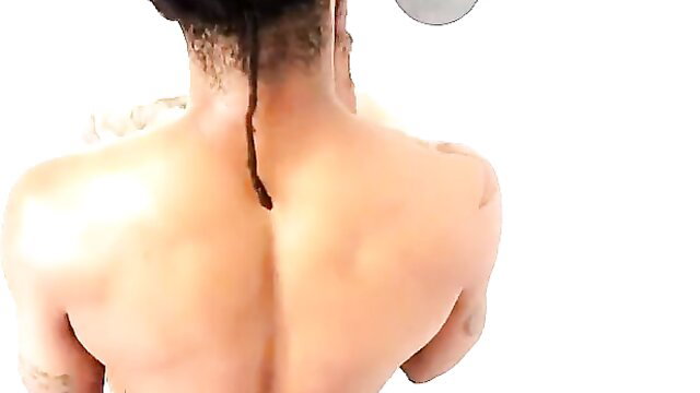 Phatrabbitkiller muscular black man back view dreads nude curtain call