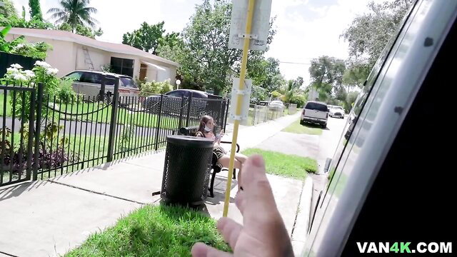 Bailey Base waiting at bus stop in sundress, Bang Bus thumbnail