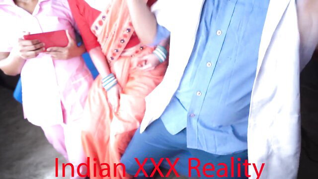 Desi Indian women in sarees with doctor at clinic massage
