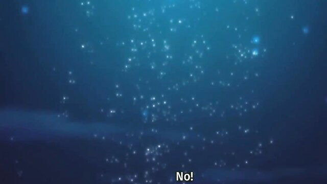 Cute anime teen cries No! in blue sparkling public slave scene