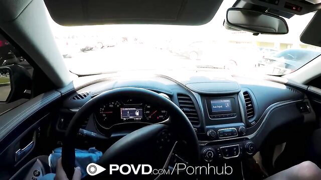 Anastasia Knight POV car blowjob with braces, railing hard cock