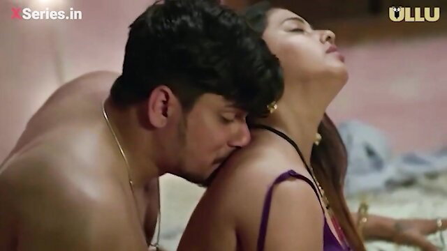 Gorgeous Indian MILF in hot sex scene with lover kissing neck