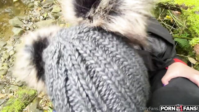 Mae Winters leaked outdoor blowjob in furry hat POV closeup
