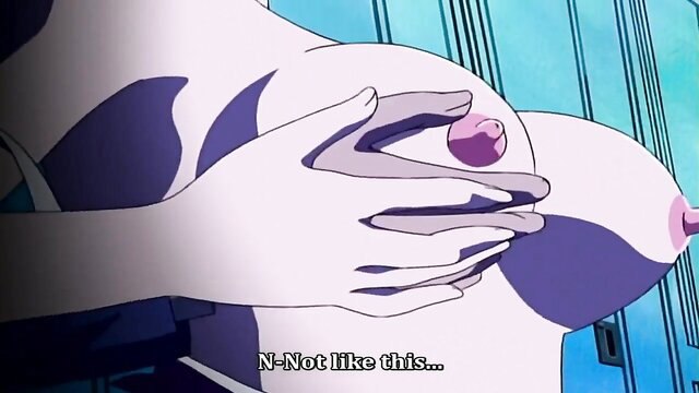 Anime pigtailed teen gropes massive tits, blushes 'N-Not like this'