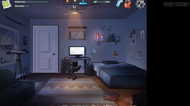 Anime bedroom scene with PC setup and telescope