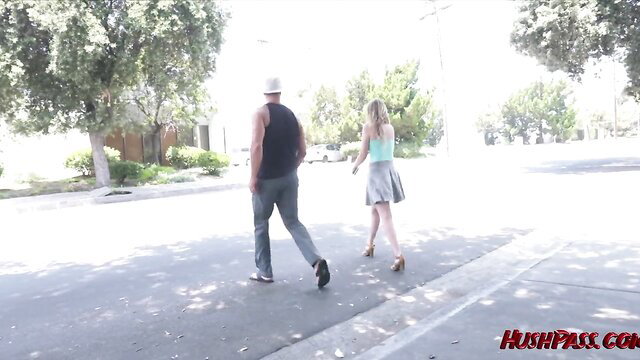 Britney Light in short skirt walks with gardener outdoors - Hush Pass