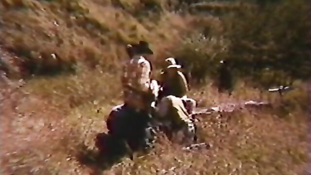Vintage 1986 threesome with cowboy Papako in outdoor gangbang