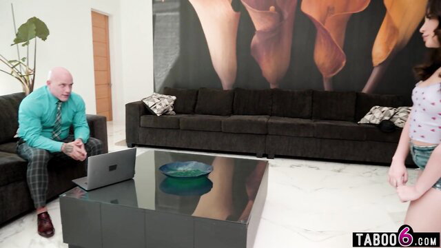 Jane Wilde 18yo teen lover teases older boss man in tiny shorts top