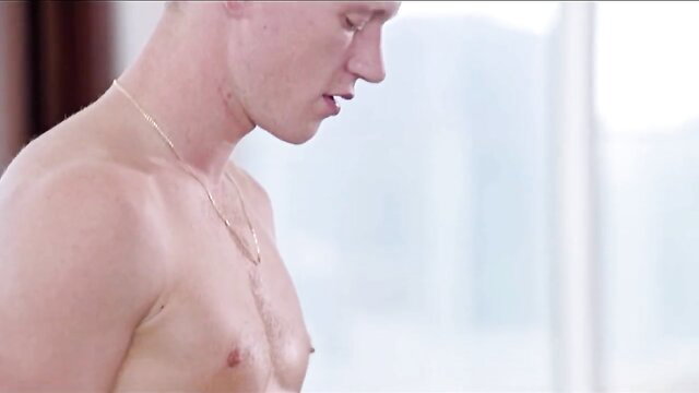 Hot young white guy shirtless side profile, necklace, muscular chest