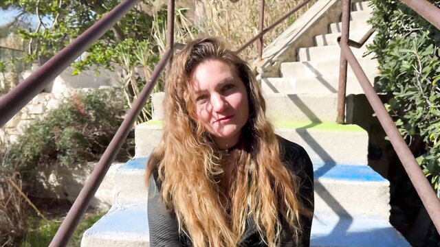 Anastasia 30yo French medical secretary smiling on stairs