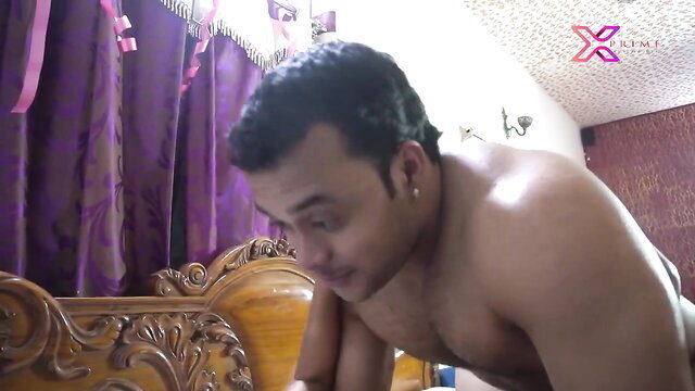 Nude Desi Indian guy kneeling on bed in amateur adult video thumbnail