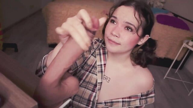 Chery Lady holds huge dildo close-up in POV training day tease