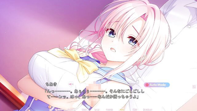 Pink-haired anime girl Chiaki Sawa in lingerie, big tits, pure love JAV scene