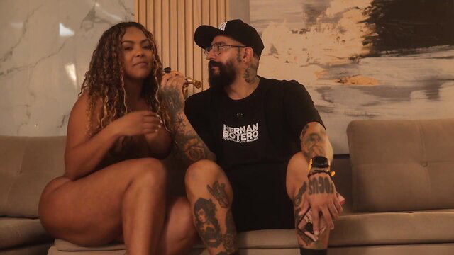 Carla Morelli tattooed ebony BBW teases with date in lingerie