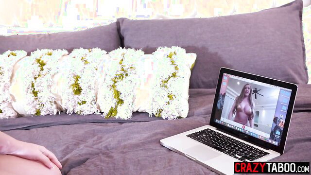 Kagney Linn Karter busty blonde camgirl strips nude on bed