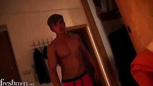 Paul Cassidy and Justin Saradon muscular teens nude in bedroom