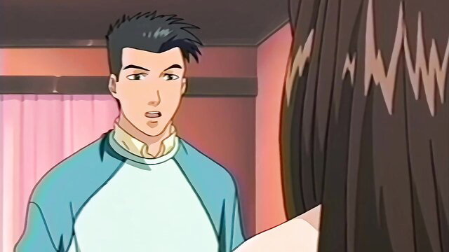 Anime guy shocked by long-haired hentai babe in dominatrix scene