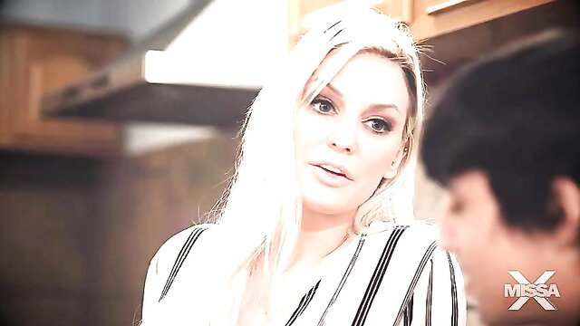 Kenzie Taylor blonde MILF in striped top closeup tease