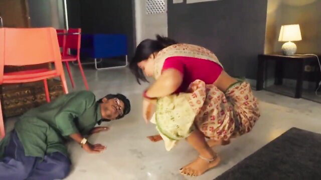 Curvy Indian wife in saree squats over man in steamy homemade scene