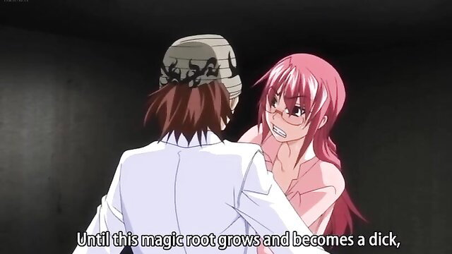 Hentai lesbian teacher grabs pervy sensei in lab coat, magical root tease