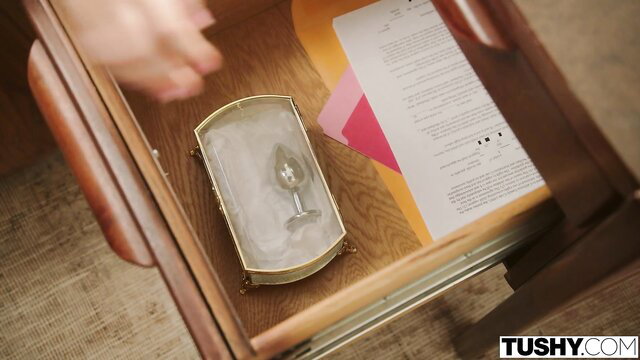 Willow Ryder's glass butt plug in ornate case from drawer