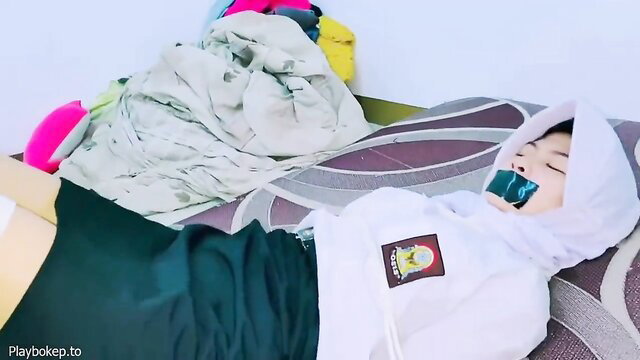 Indonesian girl Esempeh bound gagged asleep in hoodie, kidnapped fetish