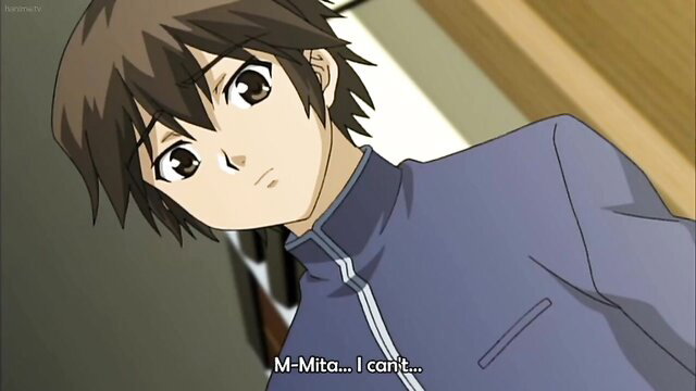 Blushing anime teen boy in tracksuit from hentai A Strange Kind of Woman 2